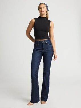 Express BODY CONTOUR HIGH COMPRESSION MOCK NECK CROPPED TANK, Black, Medium